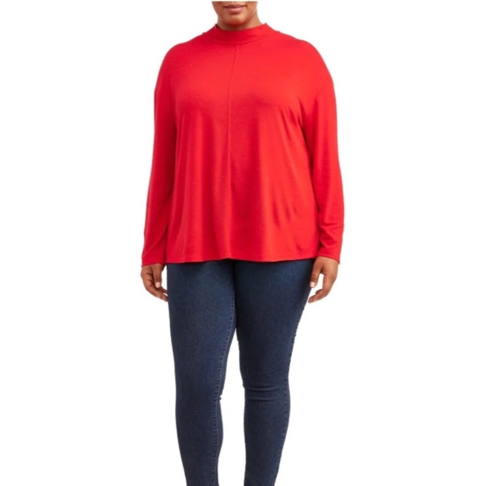 New women 4XL long sleeves red shirt tunic length